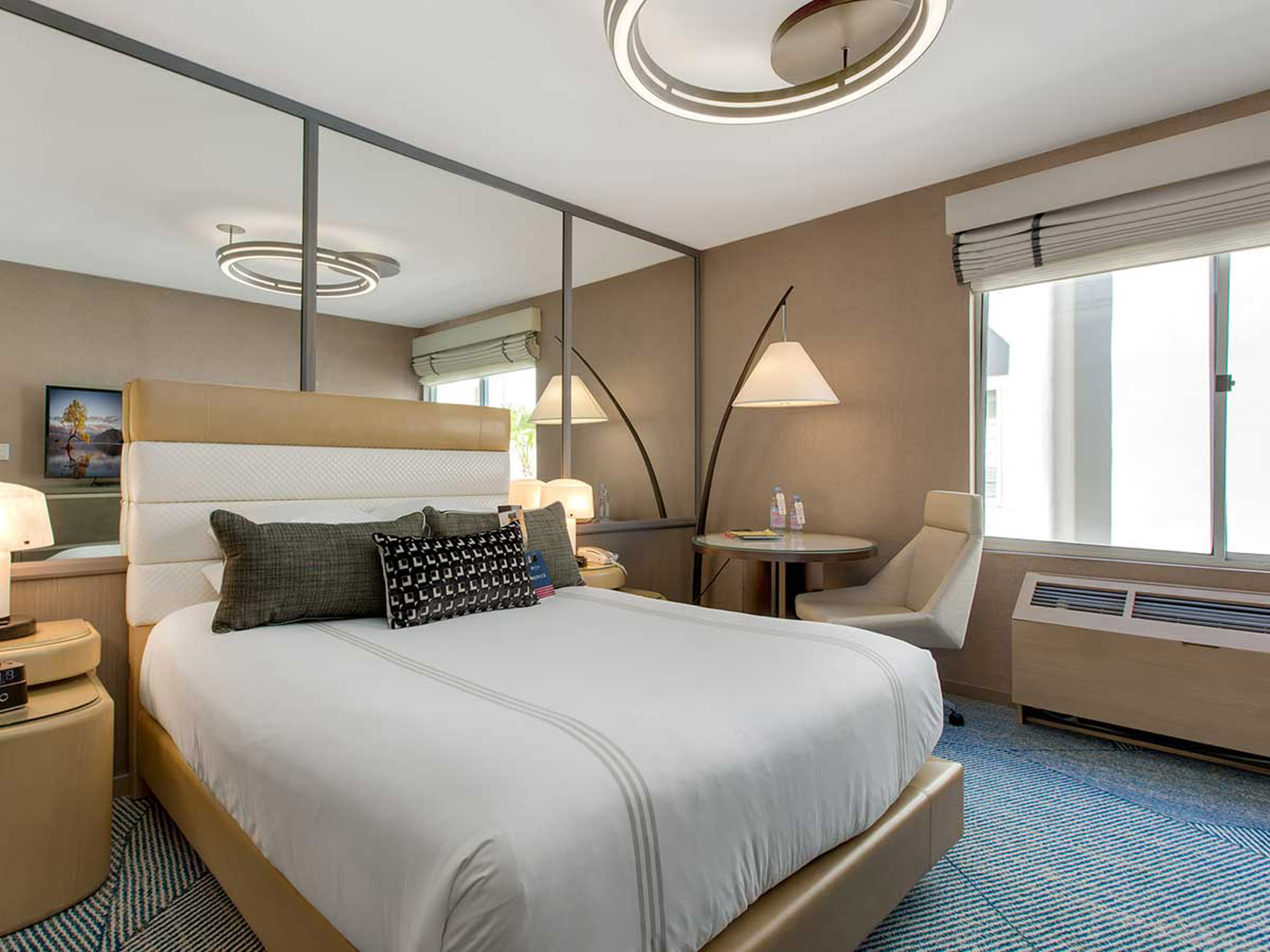 Modern hotel room with king bed