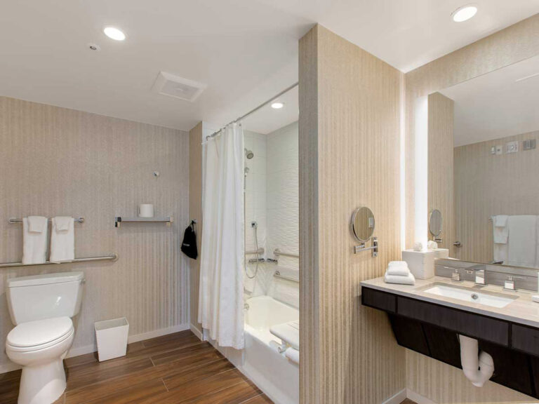 Accessible bathroom with shower and grab bars