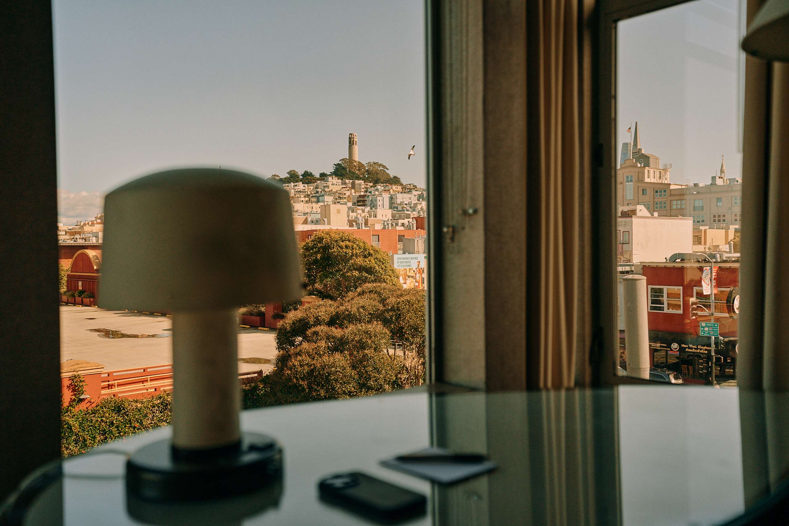 View of Coit Tower from hotel room window