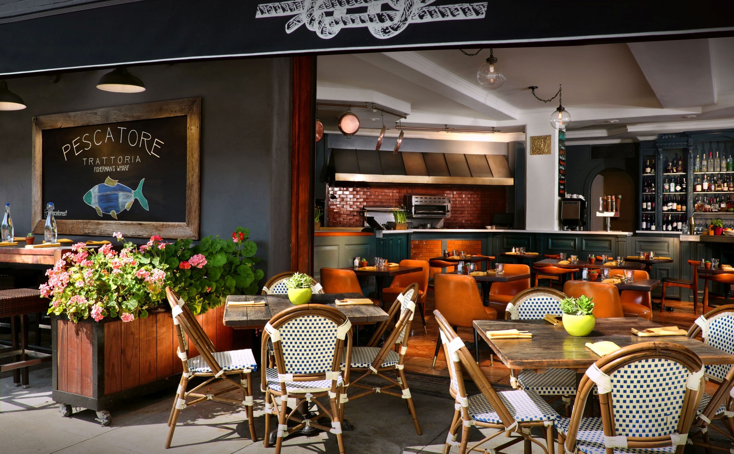 Pescatore restaurant featuring outside patio and indoor seating